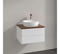 Meuble vasque Villeroy & Boch Antao K18152MT 60x36x50cm, percé pour robinetterie, plan vasque couleur noyer chaud, laque blanche mate