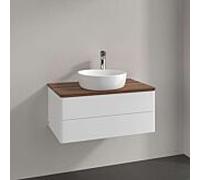 Meuble vasque Villeroy & Boch Antao K19012MT 80x36x50cm, plan vasque couleur noyer chaud, laque blanche mate