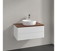 Meuble vasque Villeroy & Boch Antao K19052MT 80x36x50cm, percé pour robinetterie, plan vasque couleur noyer chaud, laque blanche mate