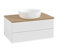 Meuble vasque Villeroy & Boch Antao K19111GF 80 x 36 x 50 cm, plan vasque couleur chêne miel, laque blanche brillante