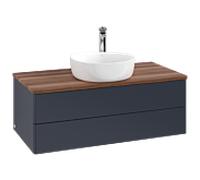 Meuble vasque Villeroy & Boch Antao K20052HG 100 x 36 x 50 cm, percé pour robinetterie, plan vasque couleur noyer chaud, laque mate bleu nuit