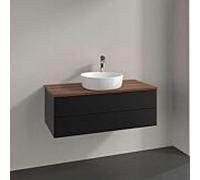 Meuble vasque Villeroy & Boch Antao K20052PD 100 x 36 x 50 cm, percé pour robinetterie, plan vasque couleur noyer chaud, laque noire mate