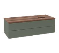 Meuble vasque Villeroy & Boch Antao K23012HL 120 x 36 x 50 cm, plan vasque couleur noyer chaud, laque mate vert feuille
