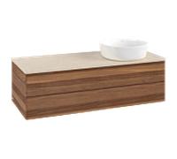 Meuble vasque Villeroy & Boch Antao K23013HM 120 x 36 x 50 cm, plan vasque couleur Botticino, noyer chaud
