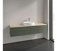 Meuble vasque Villeroy & Boch Antao K25113HL à 4 tiroirs, 1600 x 360 x 500 mm, façade texturée, laque mate Vert Feuille / Botticino