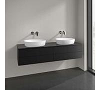 Meuble vasque Villeroy & Boch Antao K28050PD, 4 tiroirs, 1600 x 360 x 500 mm, façade lisse, laque noire mate / laque noire mate