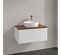 Meuble vasque Villeroy & Boch Antao K30012MT 80x36x50cm, plan vasque couleur noyer chaud, laque blanche mate