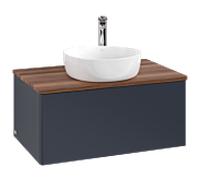 Meuble vasque Villeroy & Boch Antao K30052HG 80x36x50cm, percé pour robinetterie, plan vasque couleur noyer chaud, laque mate bleu nuit