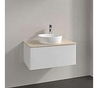 Meuble vasque Villeroy & Boch Antao K30053MT 80x36x50cm, percé pour robinetterie, plan vasque couleur Botticino, laque blanche mate