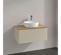 Meuble vasque Villeroy & Boch Antao K30151HJ 80 x 36 x 50 cm, percé pour robinetterie, plan vasque couleur chêne miel, laque mate gris soie