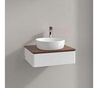 Meuble vasque Villeroy & Boch Antao L07152MT avec éclairage, 1 tiroir, 600 x 190 x 500 mm, façade texturée, laque blanche mate / noyer chaud