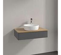 Meuble vasque Villeroy & Boch Antao L08051GK avec éclairage, 1 tiroir, 800 x 190 x 500 mm, façade lisse, laque anthracite mate / chêne miel