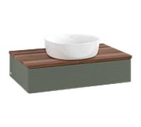 Meuble vasque Villeroy & Boch Antao L08112HL avec éclairage, 1 tiroir, 800 x 190 x 500 mm, façade texturée, laque mate Vert Feuille / Noyer Chaud