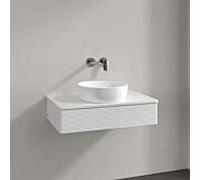 Meuble vasque Villeroy & Boch Antao L08150GF avec éclairage, 1 tiroir, 800 x 190 x 500 mm, façade texturée, laque blanche brillante / laque blanche brillante