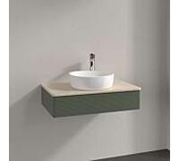 Meuble vasque Villeroy & Boch Antao L08153HL avec éclairage, 1 tiroir, 800 x 190 x 500 mm, façade texturée, laque mate Vert Feuille / Botticino