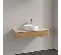 Meuble vasque Villeroy & Boch Antao L09053HN, carré avec trou de robinetterie, fixation murale, kit de montage inclus, siphon gain de place, vasque centrale avec éclairage extractible 1 x LED/14.