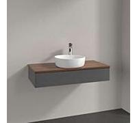 Meuble vasque Villeroy & Boch Antao L09152GK avec éclairage, 1 tiroir, 1000 x 190 x 500 mm, façade texturée, laque anthracite mate / noyer chaud