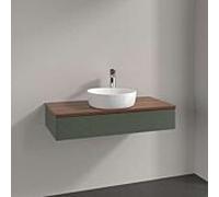 Meuble vasque Villeroy & Boch Antao L09152HL avec éclairage, 1 tiroir, 1000 x 190 x 500 mm, façade texturée, laque mate Vert Feuille / Noyer Chaud