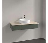 Meuble vasque Villeroy & Boch Antao L09153HL avec éclairage, 1 tiroir, 1000 x 190 x 500 mm, façade texturée, laque mate Vert Feuille / Botticino