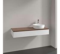 Meuble vasque Villeroy & Boch Antao L12052MT avec éclairage, 1 tiroir, 1200 x 190 x 500 mm, façade lisse, laque blanche mate / noyer chaud