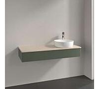 Meuble vasque Villeroy & Boch Antao L12113HL avec éclairage, 1 tiroir, 1200 x 190 x 500 mm, façade texturée, laque mate Vert Feuille / Botticino
