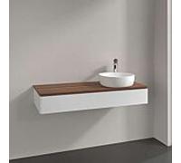 Meuble vasque Villeroy & Boch Antao L12152GF avec éclairage, 1 tiroir, 1200 x 190 x 500 mm, façade texturée, laque blanche brillante / noyer chaud