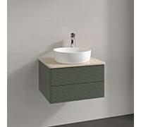Meuble vasque Villeroy & Boch Antao L18153HL avec éclairage, 2 tiroirs, 600 x 360 x 500 mm, façade texturée, laque mate Vert Feuille / Botticino