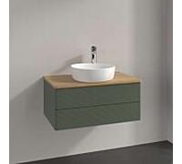 Meuble vasque Villeroy & Boch Antao L19151HL avec éclairage, 2 tiroirs, 800 x 360 x 500 mm, façade texturée, laque mate Vert Feuille / Chêne Miel