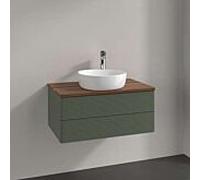 Meuble vasque Villeroy & Boch Antao L19152HL avec éclairage, 2 tiroirs, 800 x 360 x 500 mm, façade texturée, laque mate Vert Feuille / Noyer Chaud