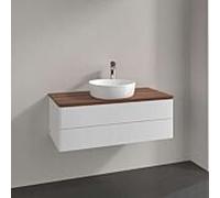 Meuble vasque Villeroy & Boch Antao L20052GF avec éclairage, 2 tiroirs, 1000 x 360 x 500 mm, façade lisse, laque blanche brillante / noyer chaud
