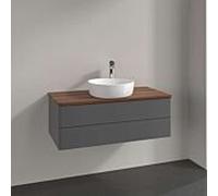 Meuble vasque Villeroy & Boch Antao L20052GK avec éclairage, 2 tiroirs, 1000 x 360 x 500 mm, façade lisse, laque anthracite mate / noyer chaud