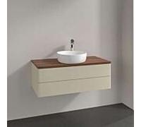 Meuble vasque Villeroy & Boch Antao L20052HJ avec éclairage, 2 tiroirs, 1000 x 360 x 500 mm, façade lisse, laque mate Gris Soie / Noyer Chaud