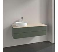 Meuble vasque Villeroy & Boch Antao L22013HL avec éclairage, 2 tiroirs, 1200 x 360 x 500 mm, façade lisse, laque mate Vert Feuille / Botticino