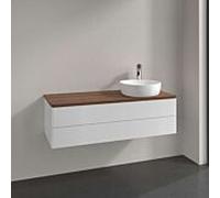 Meuble vasque Villeroy & Boch Antao L23012GF avec éclairage, 2 tiroirs, 1200 x 360 x 500 mm, façade lisse, laque blanche brillante / noyer chaud