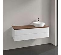 Meuble vasque Villeroy & Boch Antao L23052MT avec éclairage, 2 tiroirs, 1200 x 360 x 500 mm, façade lisse, laque blanche mate / noyer chaud