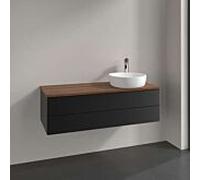 Meuble vasque Villeroy & Boch Antao L23152PD avec éclairage, 2 tiroirs, 1200 x 360 x 500 mm, façade texturée, laque noire mate / noyer chaud