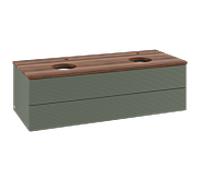 Meuble vasque Villeroy & Boch Antao L24152HL avec éclairage et finition texturée, 120 x 36 x 50 cm, perçage robinetterie, plan vasque couleur noyer chaud, laque mate vert feuille
