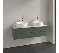 Meuble vasque Villeroy & Boch Antao L24153HL avec éclairage, 2 tiroirs, 1200 x 360 x 500 mm, façade texturée, laque mate Vert Feuille / Botticino