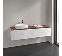 Meuble vasque Villeroy & Boch Antao L26052MT avec éclairage, 4 tiroirs, 1600 x 360 x 500 mm, façade lisse, laque blanche mate / noyer chaud