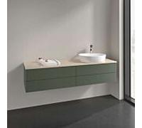 Meuble vasque Villeroy & Boch Antao L27113HL avec éclairage, 4 tiroirs, 1600 x 360 x 500 mm, façade texturée, laque mate Vert Feuille / Botticino