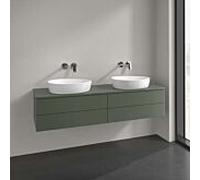 Meuble vasque Villeroy & Boch Antao L28050HL avec éclairage, 4 tiroirs, 1600 x 360 x 500 mm, façade lisse, laque mate Vert Feuille / Laque mate Vert Feuille