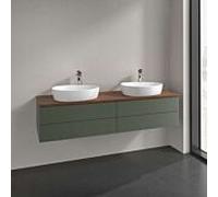 Meuble vasque Villeroy & Boch Antao L28152HL avec éclairage, 4 tiroirs, 1600 x 360 x 500 mm, façade texturée, laque mate Vert Feuille / Noyer Chaud