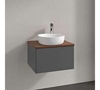 Meuble vasque Villeroy & Boch Antao L29012GK avec éclairage, 1 tiroir, 600 x 360 x 500 mm, façade lisse, laque anthracite mate / noyer chaud