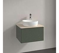 Meuble vasque Villeroy & Boch Antao L29113HL avec éclairage, 1 tiroir, 600 x 360 x 500 mm, façade texturée, laque mate Vert Feuille / Botticino