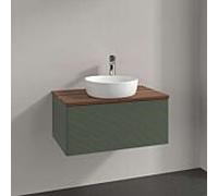Meuble vasque Villeroy & Boch Antao L30112HL avec éclairage, 1 tiroir, 800 x 360 x 500 mm, façade texturée, laque mate Vert Feuille / Noyer Chaud
