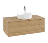 Meuble vasque Villeroy & Boch Antao L31151HN avec éclairage, finition texturée, 100x36x50cm, trou pour robinet, dessus de vasque couleur chêne miel.