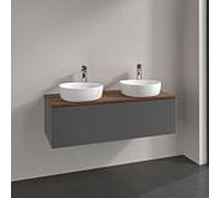 Meuble vasque Villeroy & Boch Antao L35152GK avec éclairage, 1 tiroir, 1200 x 360 x 500 mm, façade texturée, laque anthracite mate / noyer chaud