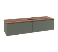 Meuble vasque Villeroy & Boch Antao L36152HL avec éclairage et finition texturée, 160 x 36 x 50 cm, perçage robinetterie, plan vasque couleur noyer chaud, laque mate vert feuille