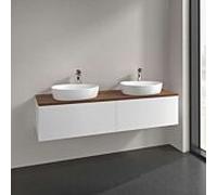 Meuble vasque Villeroy & Boch Antao L39052MT avec éclairage, 2 tiroirs, 1600 x 360 x 500 mm, façade lisse, laque blanche mate / noyer chaud
