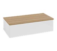 Meuble vasque Villeroy & Boch Antao L40001GF avec éclairage, 1 tiroir, 1000 x 268 x 500 mm, façade lisse, laque blanche brillante / chêne miel